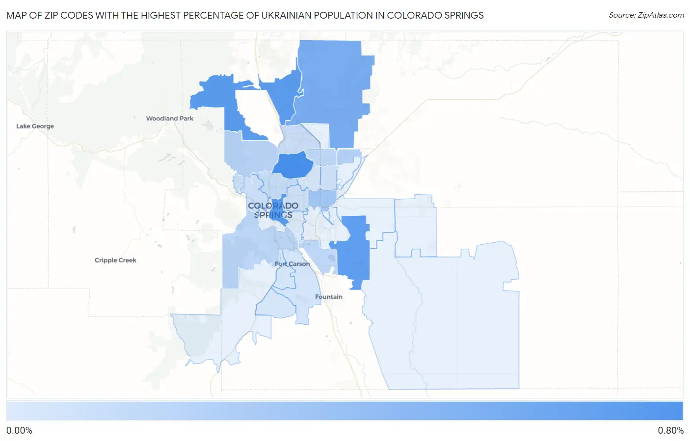 Zip Codes with the Highest Percentage of Ukrainian Population in Colorado Springs Map