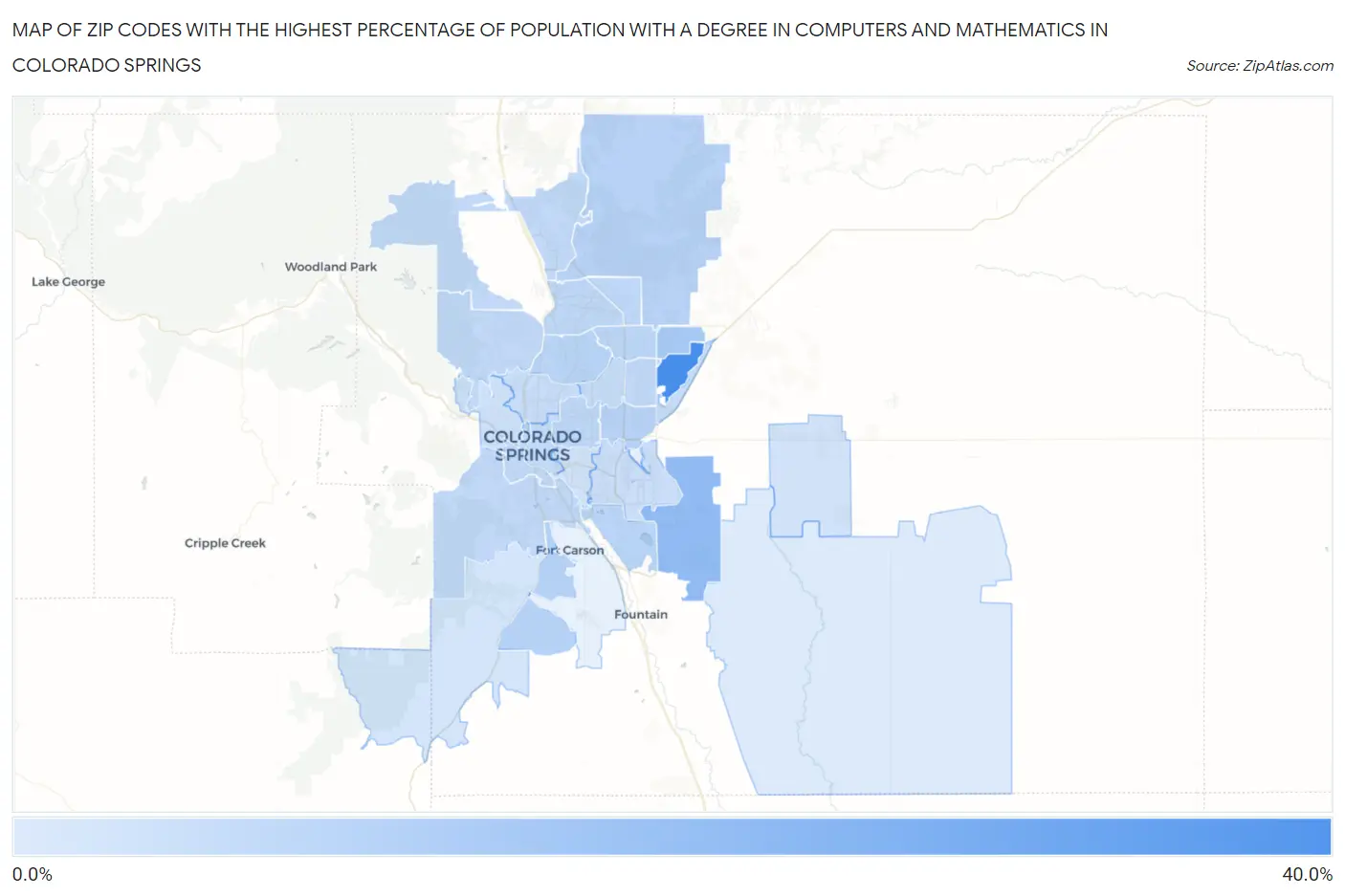 Zip Codes with the Highest Percentage of Population with a Degree in Computers and Mathematics in Colorado Springs Map