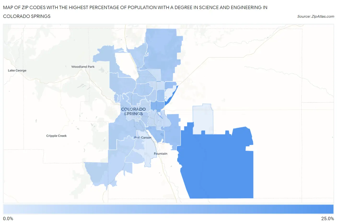 Zip Codes with the Highest Percentage of Population with a Degree in Science and Engineering in Colorado Springs Map
