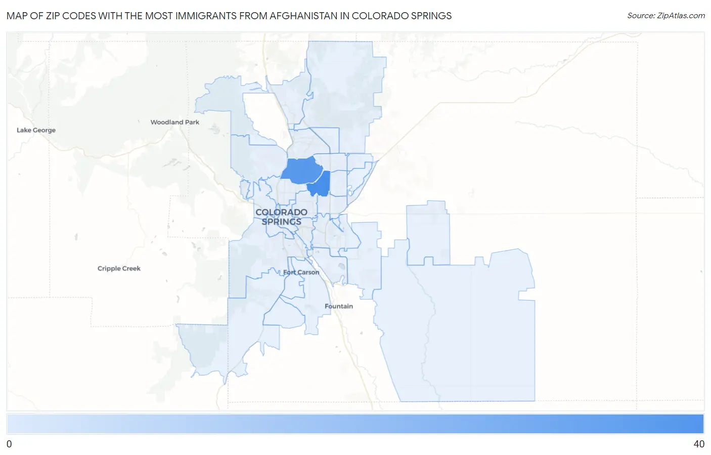 Zip Codes with the Most Immigrants from Afghanistan in Colorado Springs Map