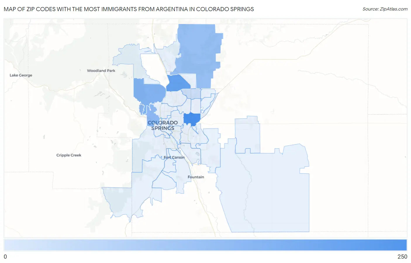 Zip Codes with the Most Immigrants from Argentina in Colorado Springs Map