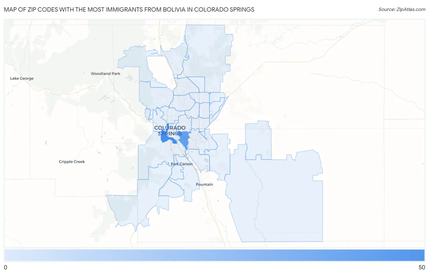 Zip Codes with the Most Immigrants from Bolivia in Colorado Springs Map