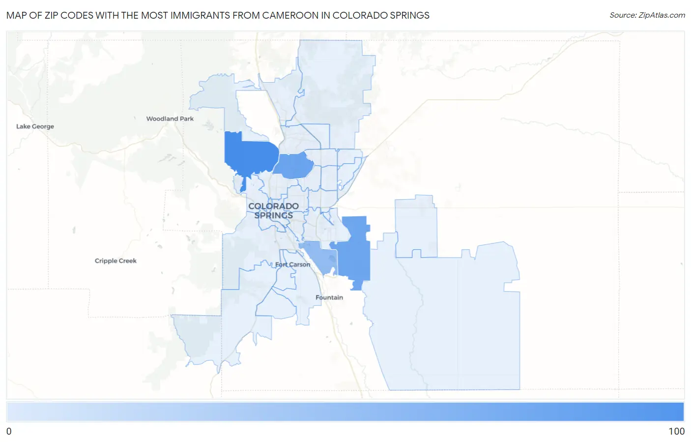 Zip Codes with the Most Immigrants from Cameroon in Colorado Springs Map