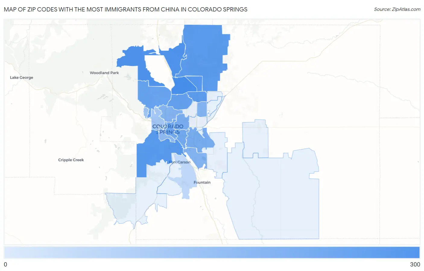 Zip Codes with the Most Immigrants from China in Colorado Springs Map