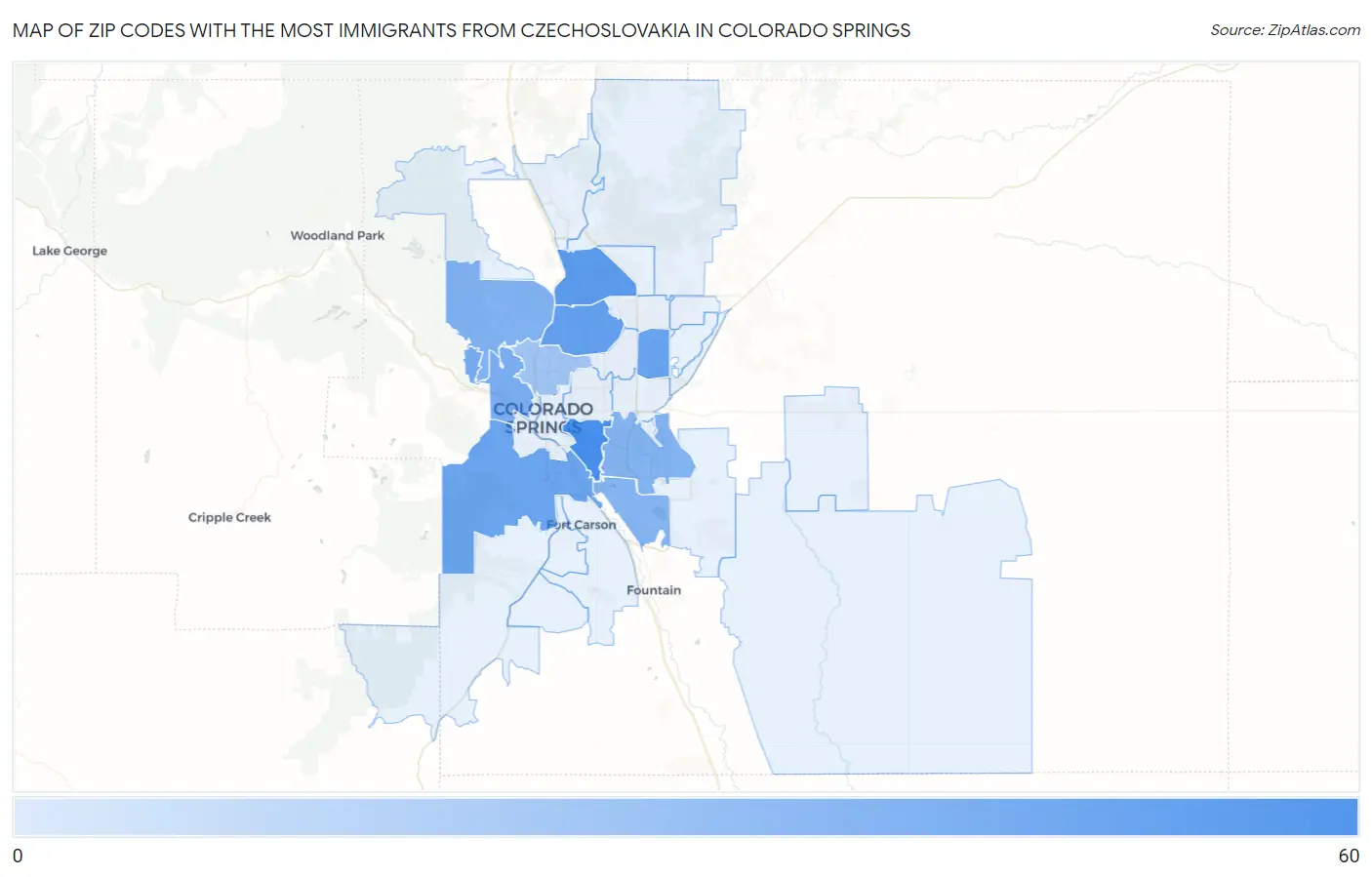 Zip Codes with the Most Immigrants from Czechoslovakia in Colorado Springs Map