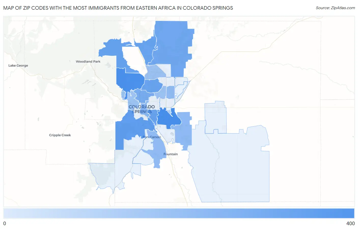 Zip Codes with the Most Immigrants from Eastern Africa in Colorado Springs Map