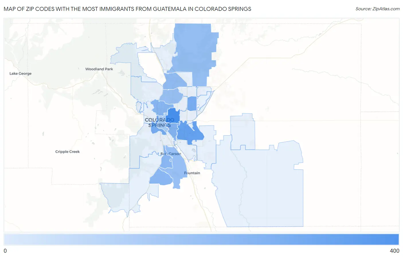 Zip Codes with the Most Immigrants from Guatemala in Colorado Springs Map