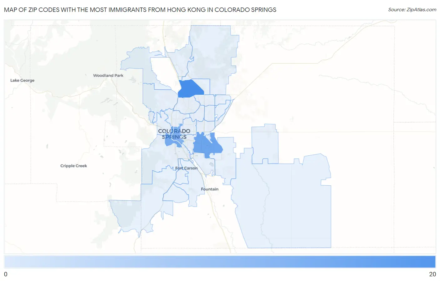 Zip Codes with the Most Immigrants from Hong Kong in Colorado Springs Map