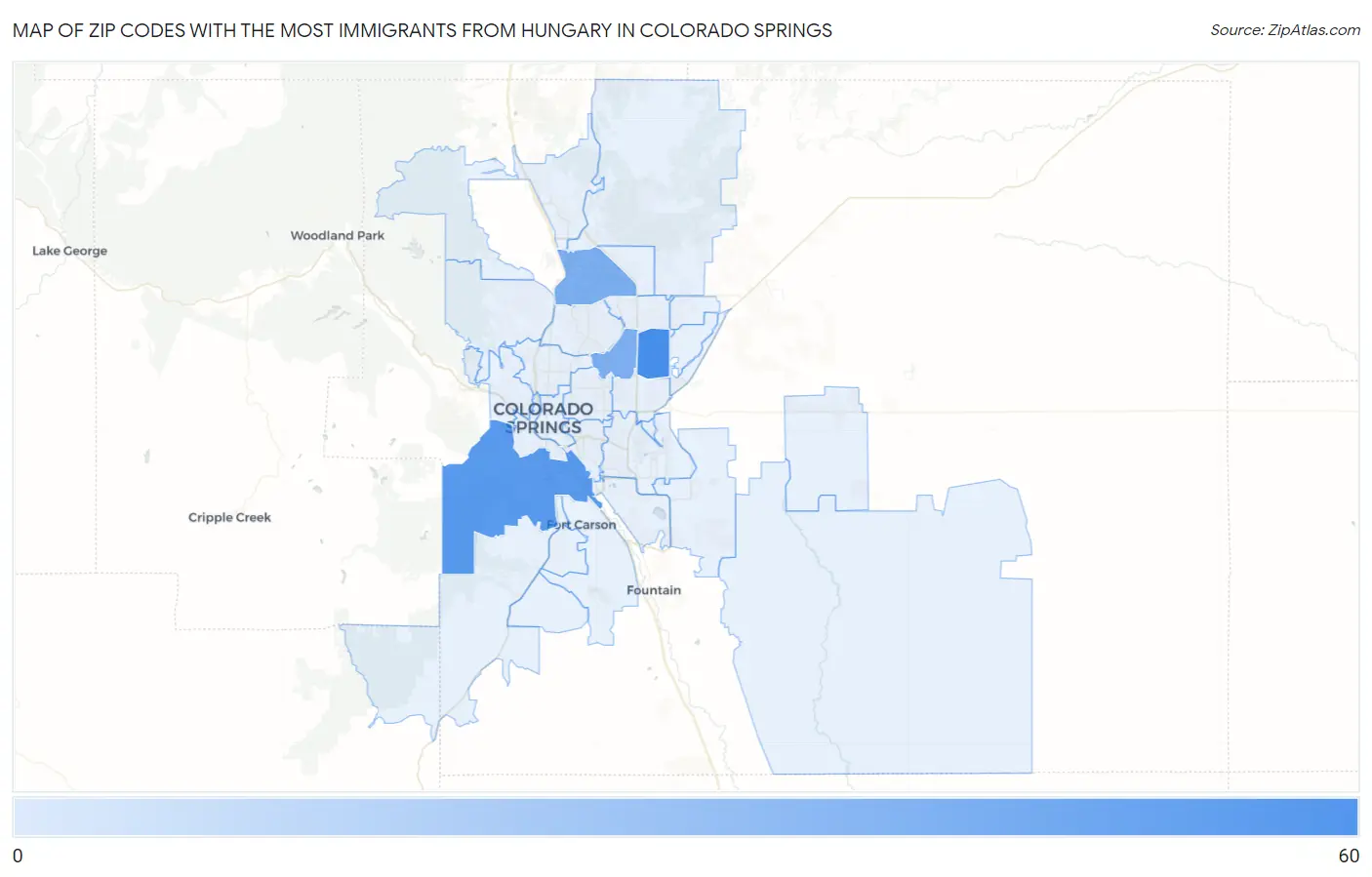 Zip Codes with the Most Immigrants from Hungary in Colorado Springs Map
