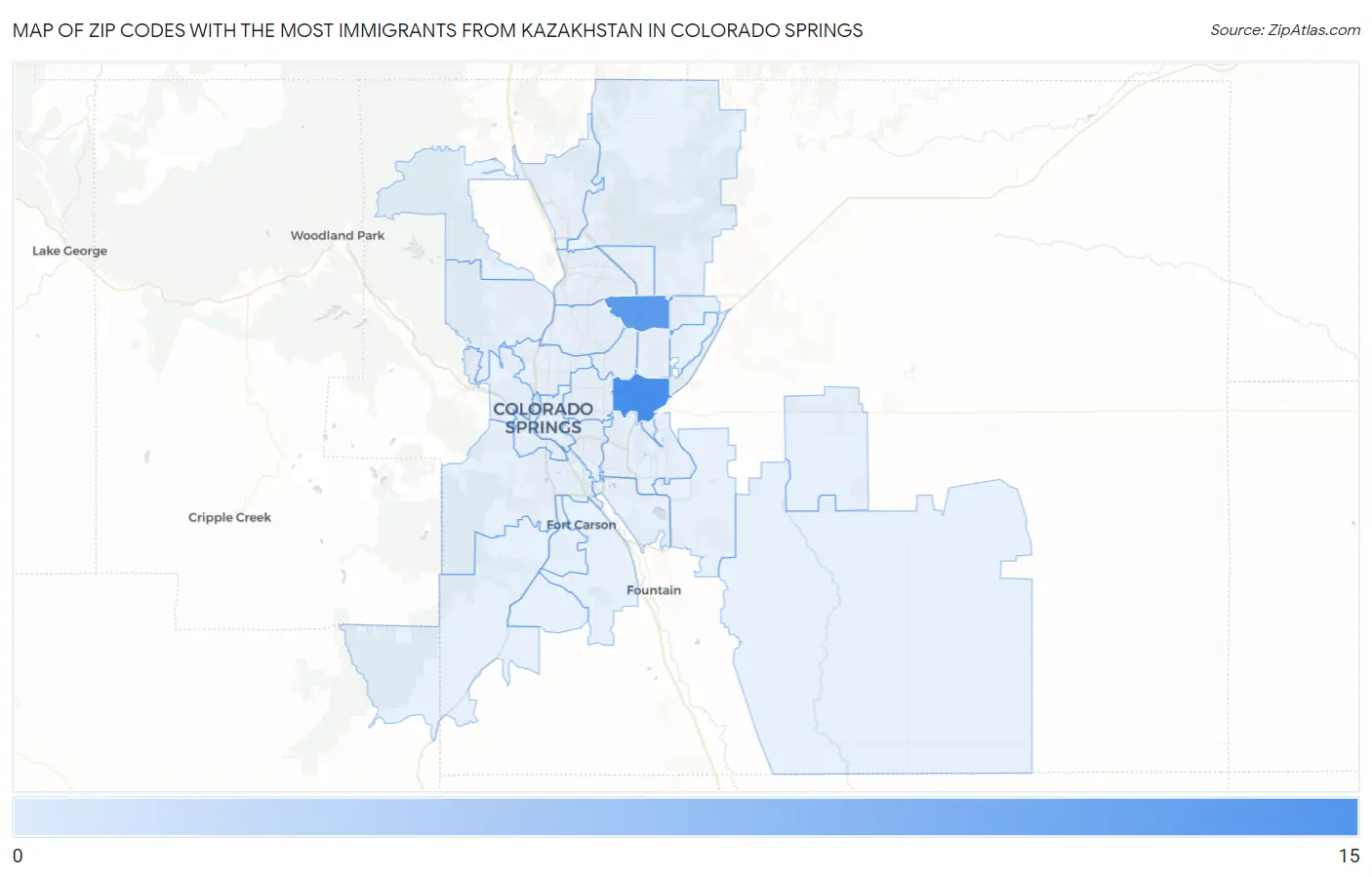 Zip Codes with the Most Immigrants from Kazakhstan in Colorado Springs Map