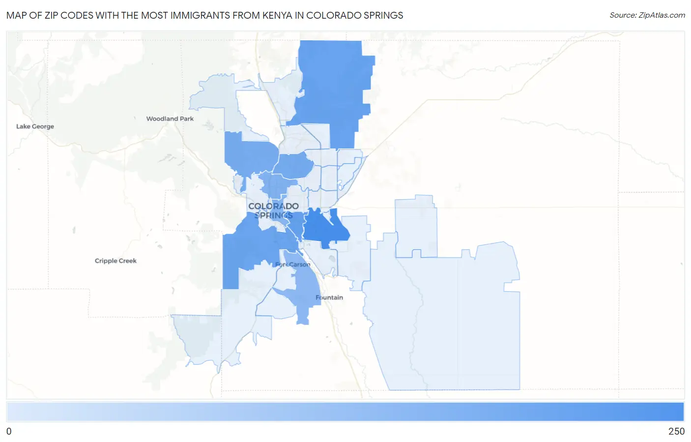 Zip Codes with the Most Immigrants from Kenya in Colorado Springs Map