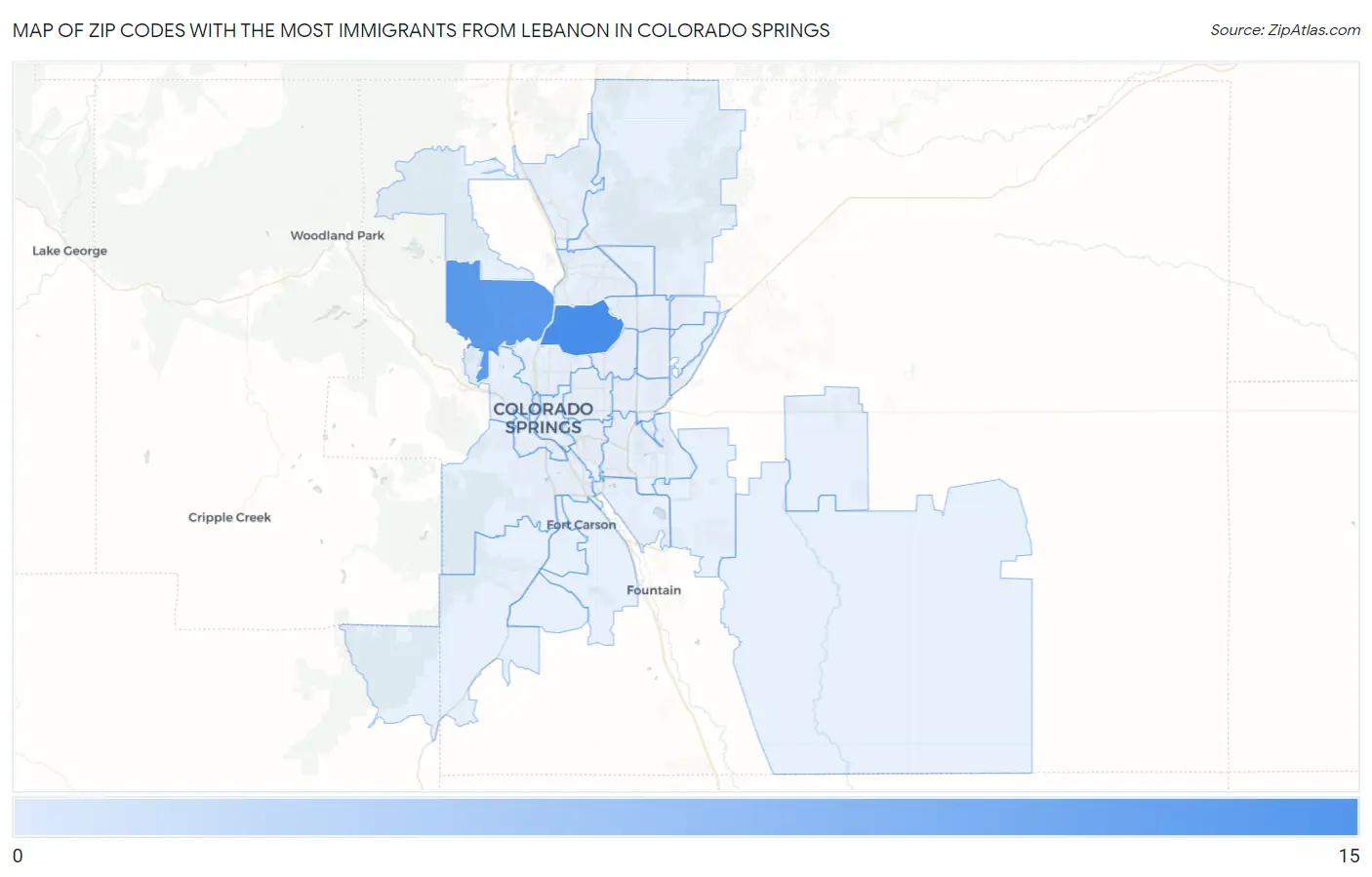 Zip Codes with the Most Immigrants from Lebanon in Colorado Springs Map