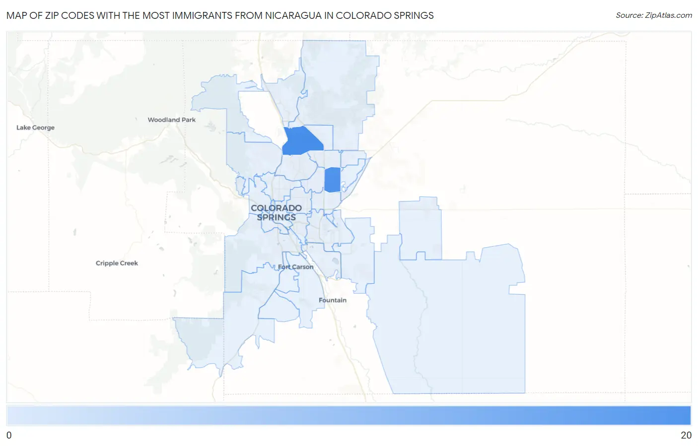 Zip Codes with the Most Immigrants from Nicaragua in Colorado Springs Map