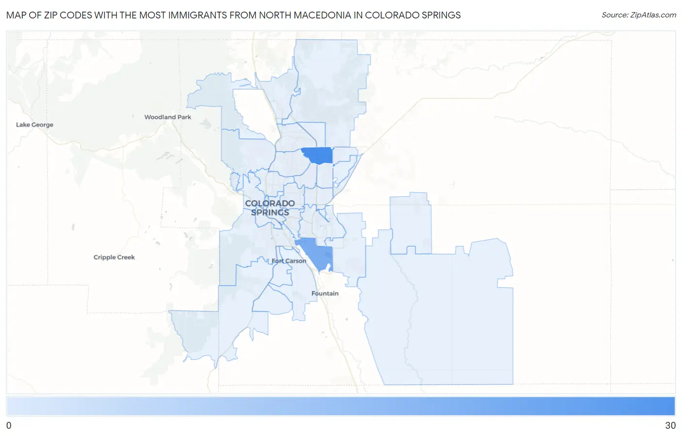 Zip Codes with the Most Immigrants from North Macedonia in Colorado Springs Map