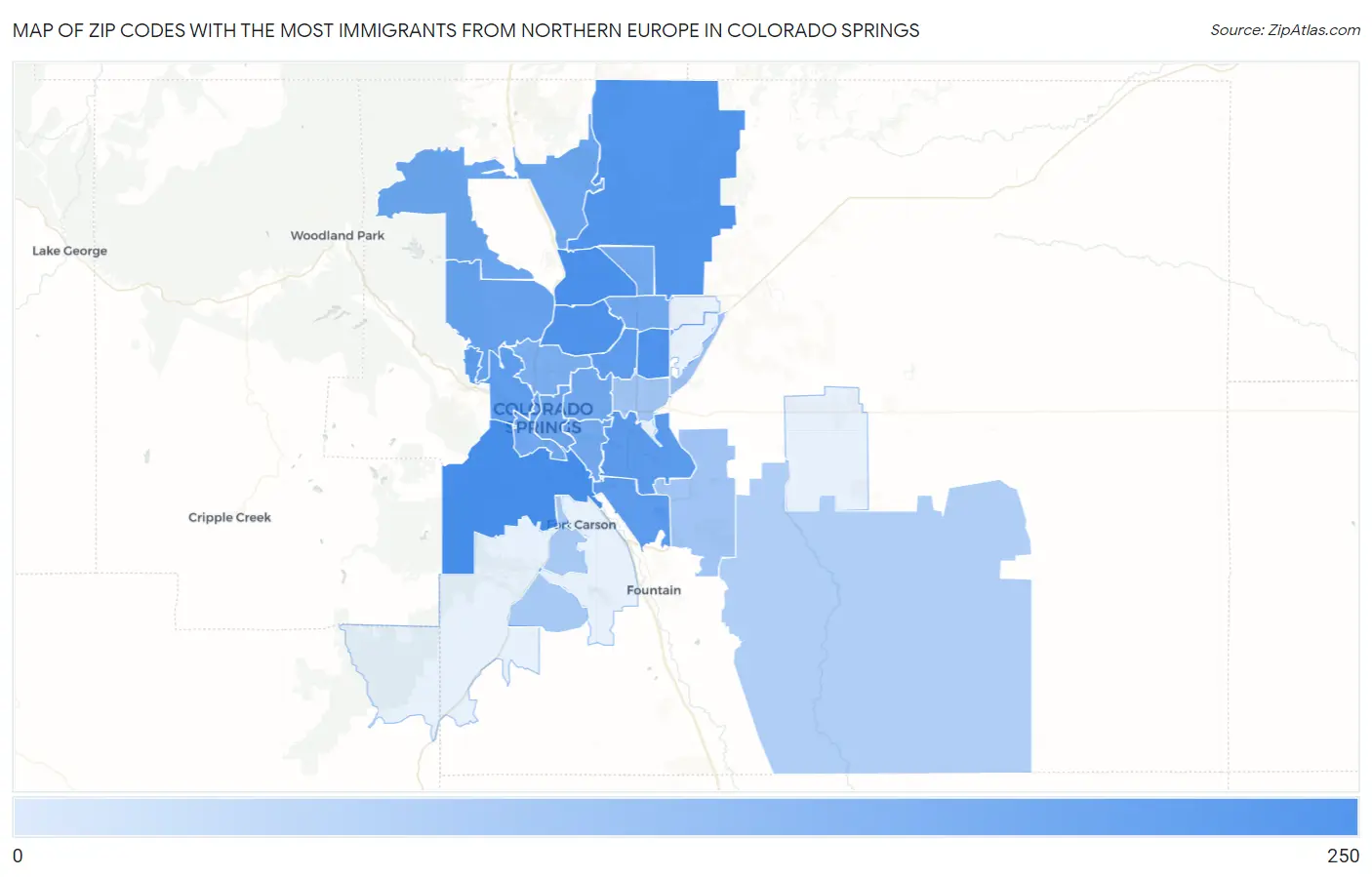 Zip Codes with the Most Immigrants from Northern Europe in Colorado Springs Map