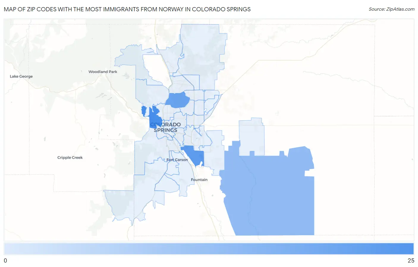 Zip Codes with the Most Immigrants from Norway in Colorado Springs Map