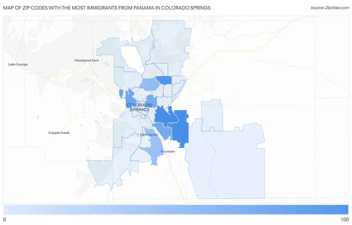 Zip Codes with the Most Immigrants from Panama in Colorado Springs Map