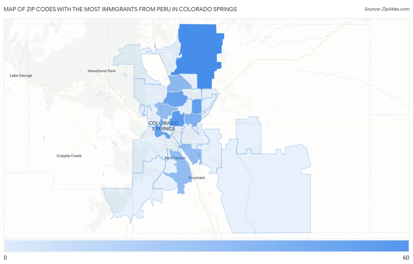Zip Codes with the Most Immigrants from Peru in Colorado Springs Map