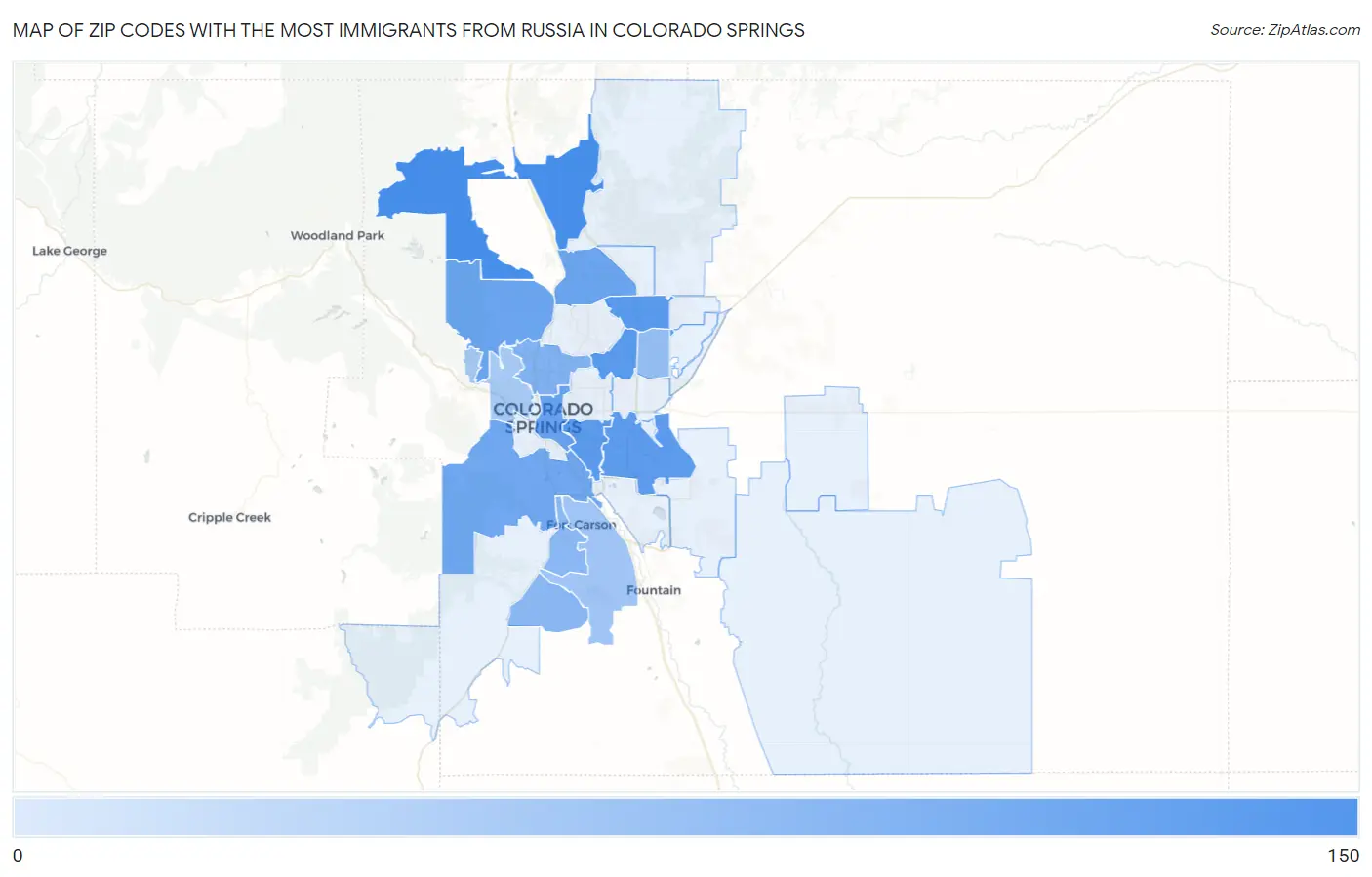 Zip Codes with the Most Immigrants from Russia in Colorado Springs Map