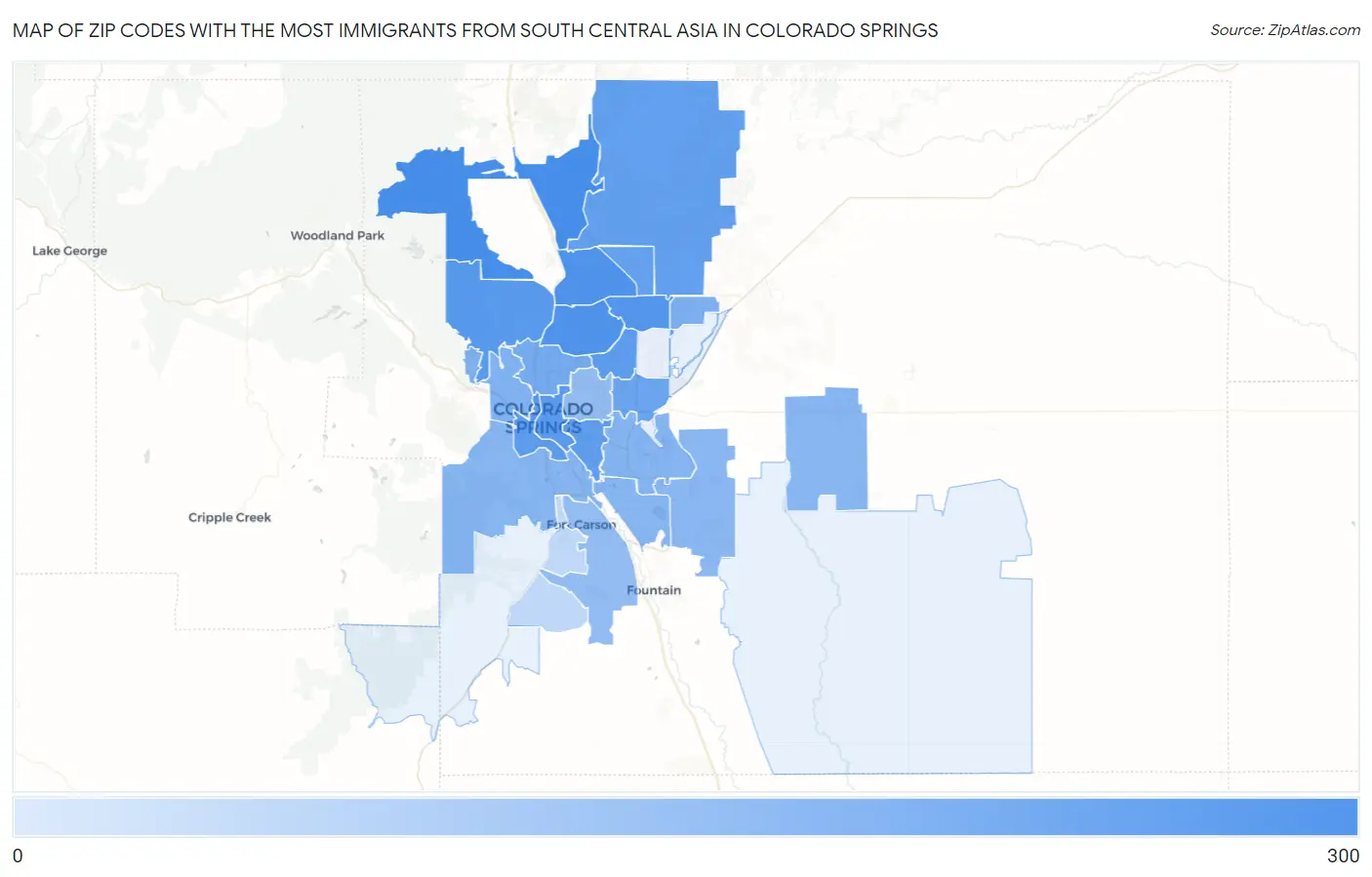 Zip Codes with the Most Immigrants from South Central Asia in Colorado Springs Map