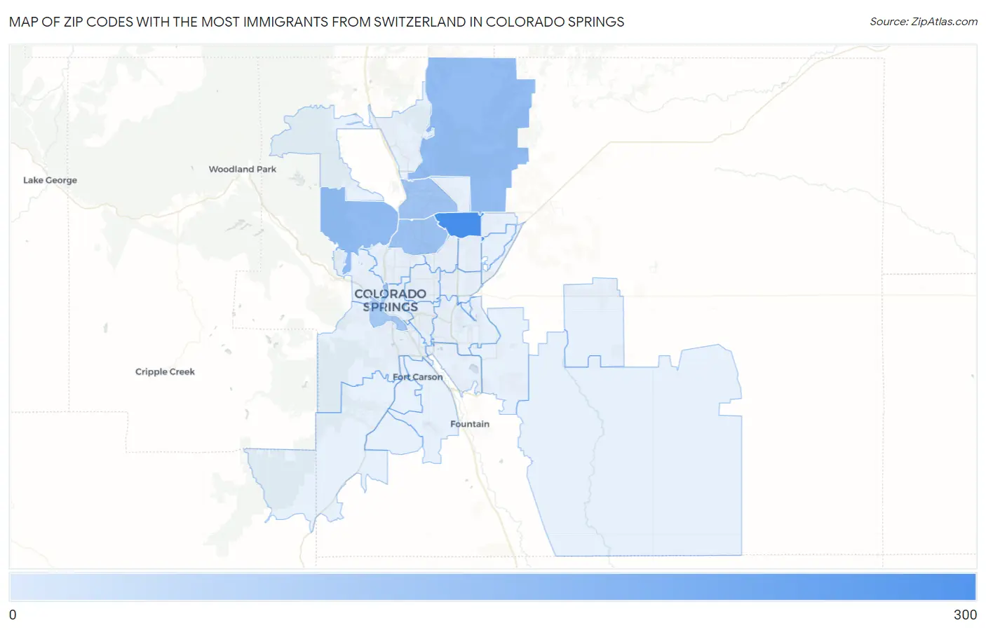 Zip Codes with the Most Immigrants from Switzerland in Colorado Springs Map