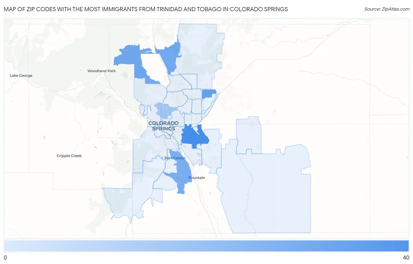 Zip Codes with the Most Immigrants from Trinidad and Tobago in Colorado Springs Map
