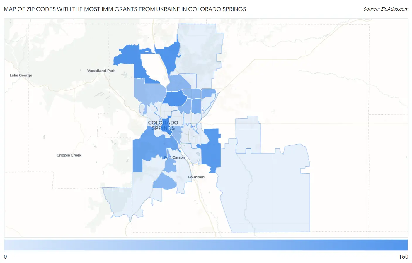Zip Codes with the Most Immigrants from Ukraine in Colorado Springs Map