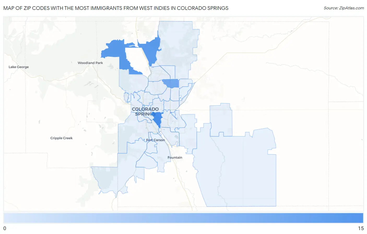 Zip Codes with the Most Immigrants from West Indies in Colorado Springs Map