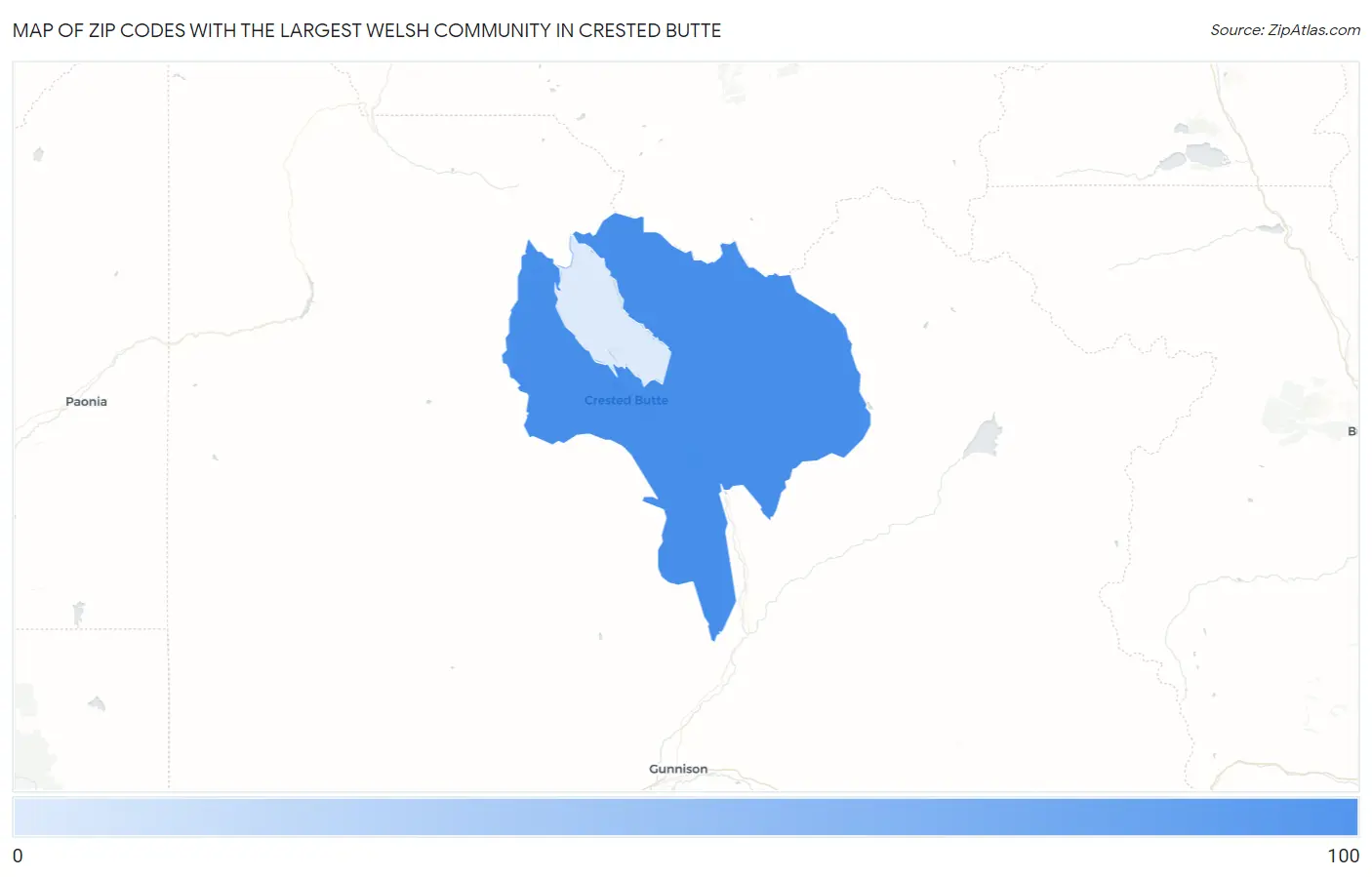 Zip Codes with the Largest Welsh Community in Crested Butte Map