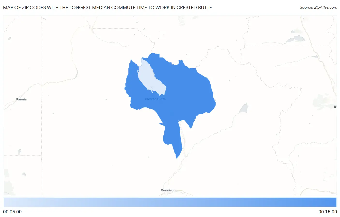 Zip Codes with the Longest Median Commute Time to Work in Crested Butte Map