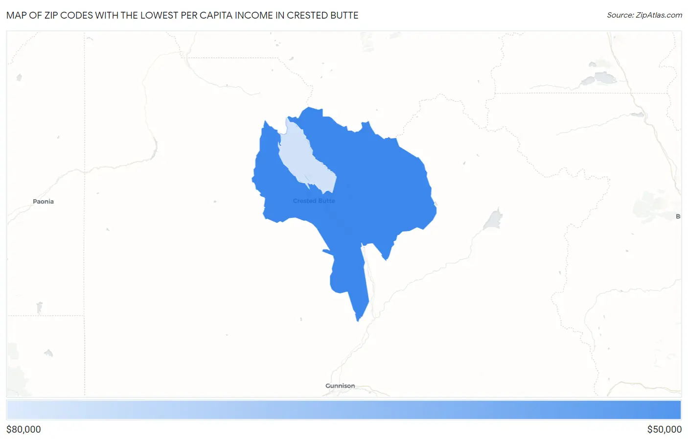 Zip Codes with the Lowest Per Capita Income in Crested Butte Map