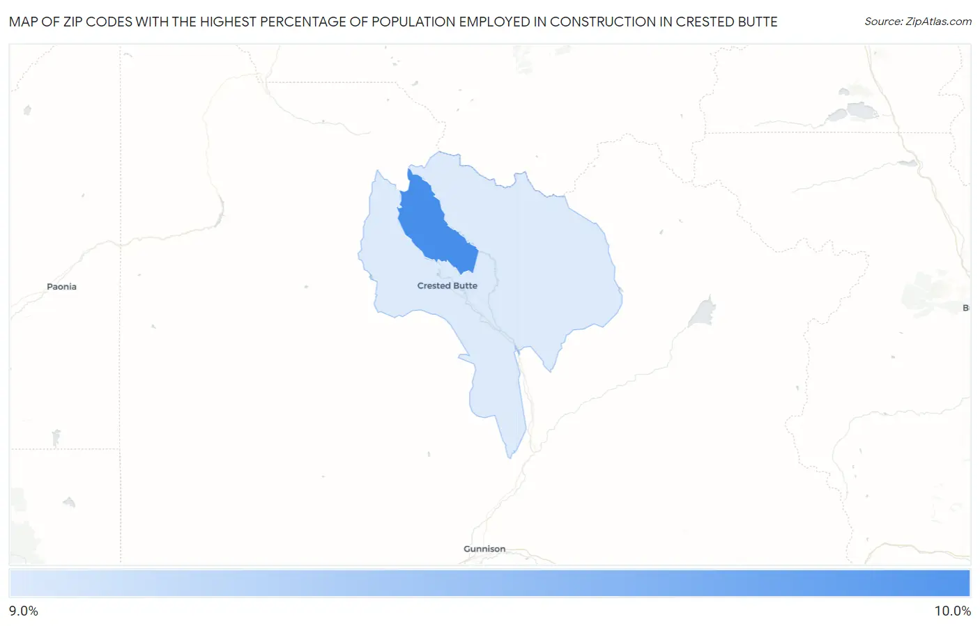 Zip Codes with the Highest Percentage of Population Employed in Construction in Crested Butte Map