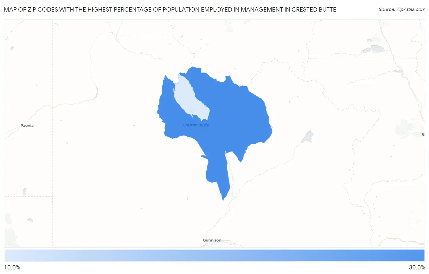 Zip Codes with the Highest Percentage of Population Employed in Management in Crested Butte Map