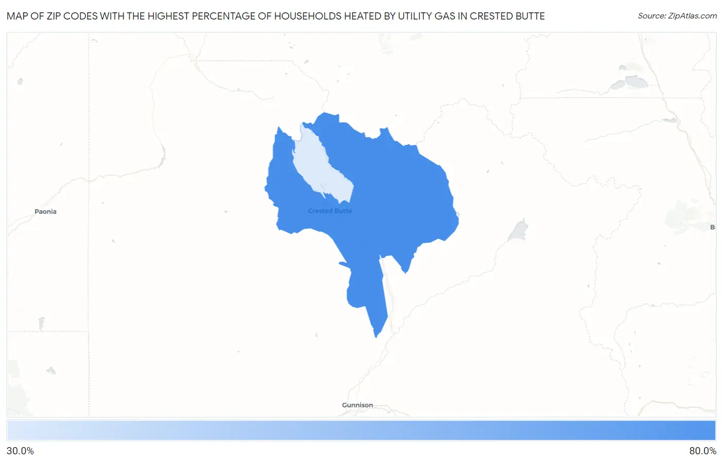 Zip Codes with the Highest Percentage of Households Heated by Utility Gas in Crested Butte Map