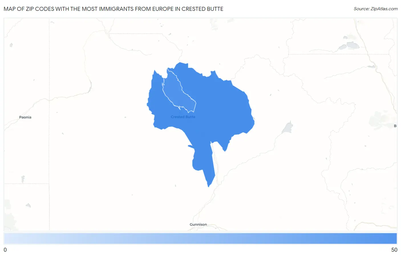 Zip Codes with the Most Immigrants from Europe in Crested Butte Map