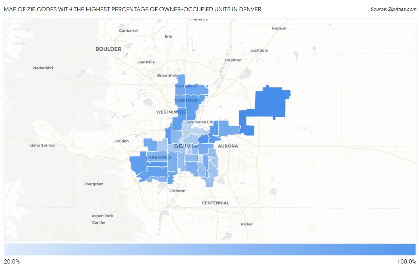 Zip Codes with the Highest Percentage of Owner-Occupied Units in Denver Map