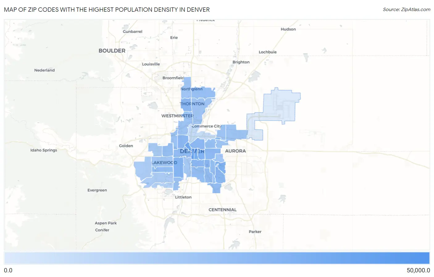 Zip Codes with the Highest Population Density in Denver Map