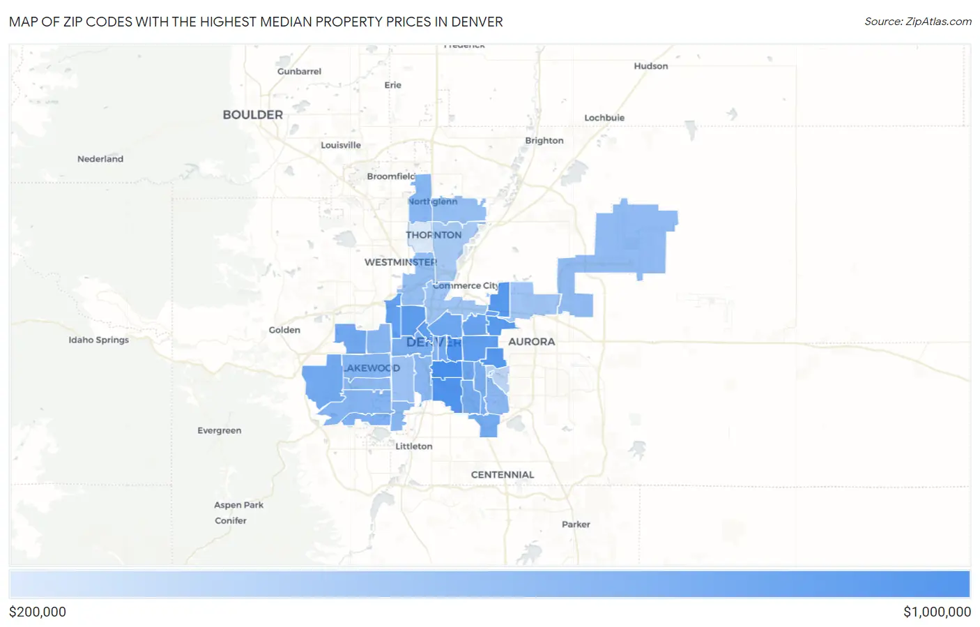 Zip Codes with the Highest Median Property Prices in Denver Map