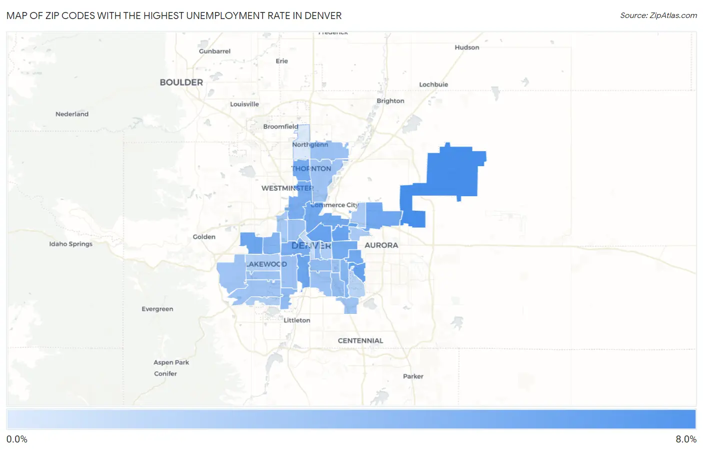Zip Codes with the Highest Unemployment Rate in Denver Map