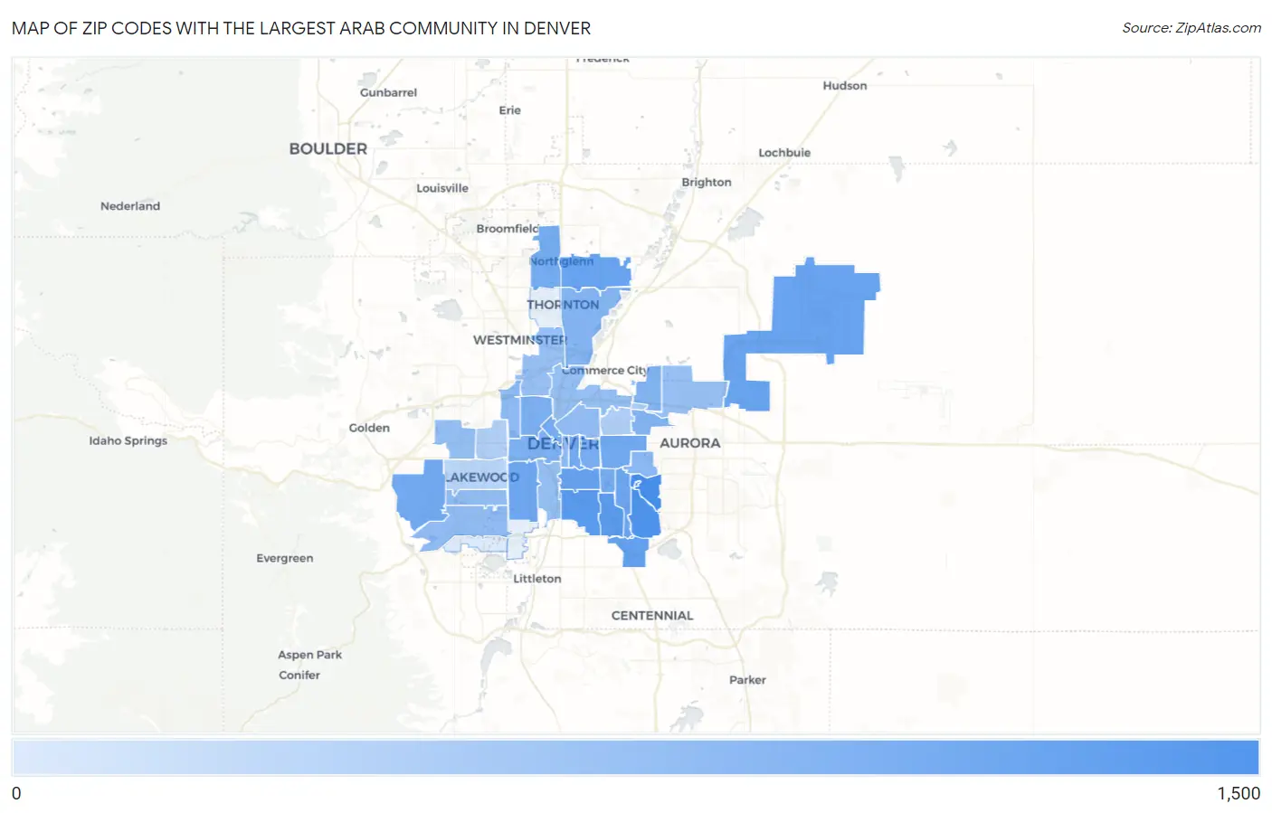 Zip Codes with the Largest Arab Community in Denver Map