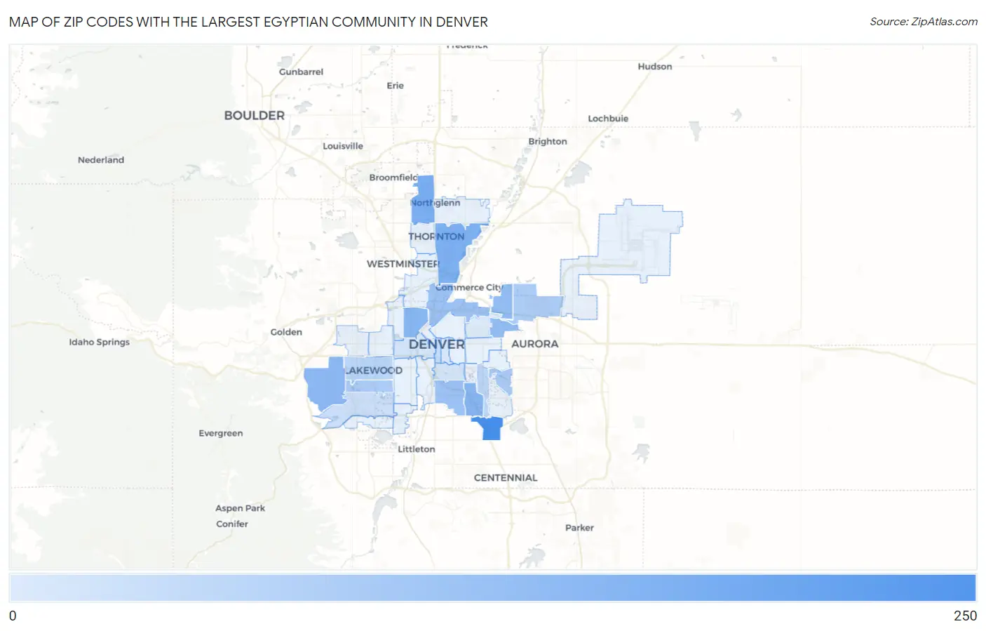 Zip Codes with the Largest Egyptian Community in Denver Map