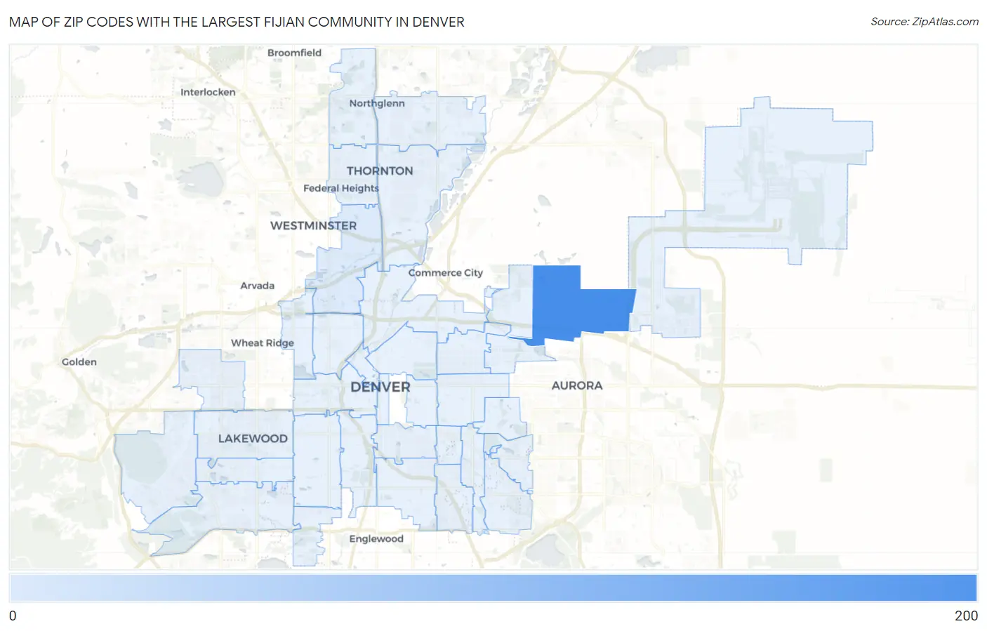 Zip Codes with the Largest Fijian Community in Denver Map