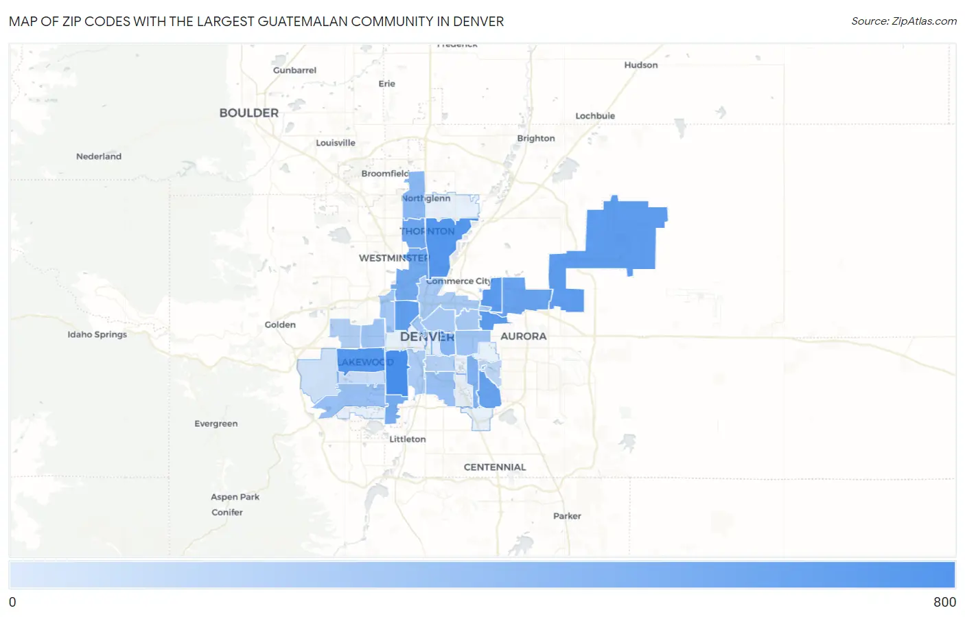 Zip Codes with the Largest Guatemalan Community in Denver Map