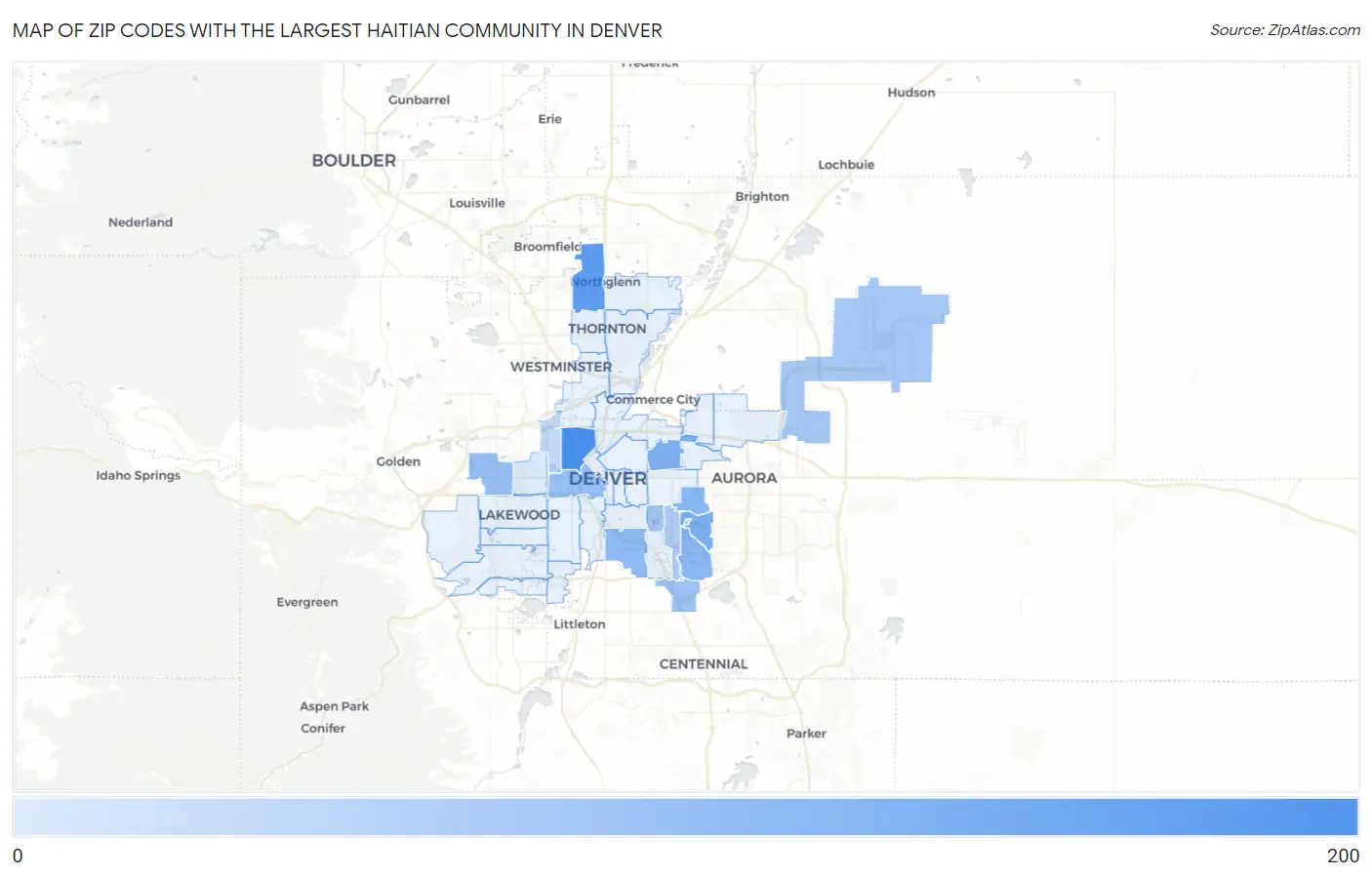 Zip Codes with the Largest Haitian Community in Denver Map