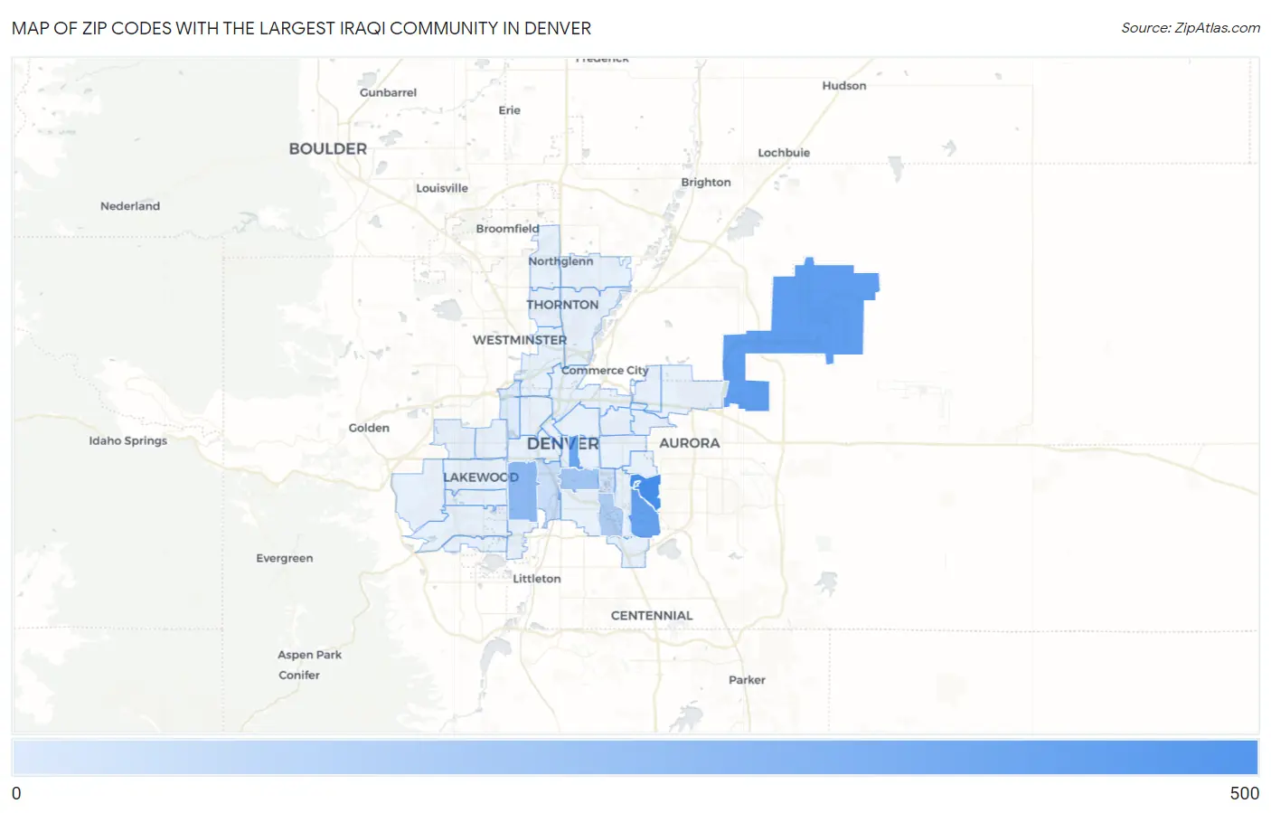 Zip Codes with the Largest Iraqi Community in Denver Map