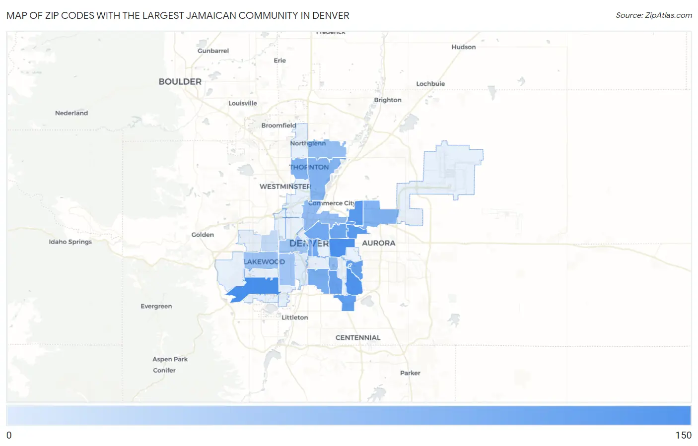 Zip Codes with the Largest Jamaican Community in Denver Map