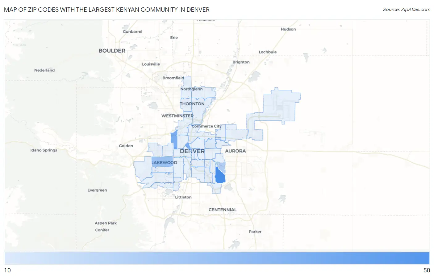 Zip Codes with the Largest Kenyan Community in Denver Map