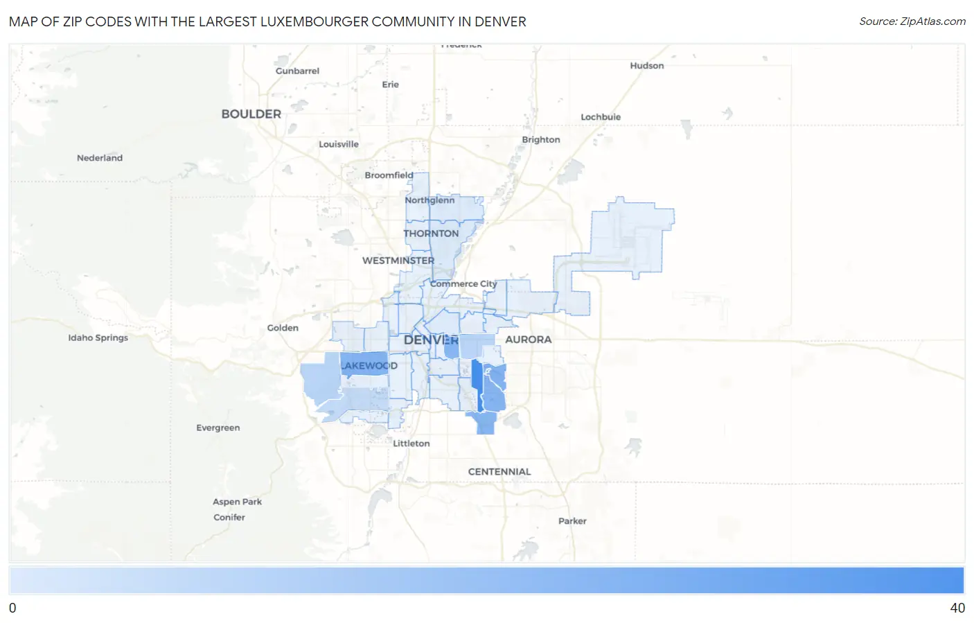 Zip Codes with the Largest Luxembourger Community in Denver Map