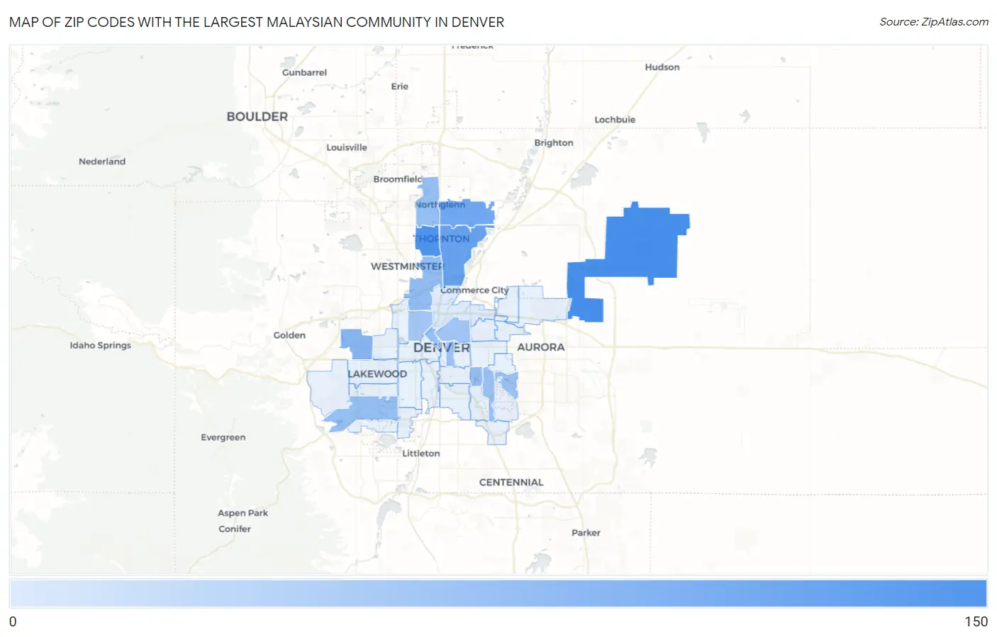 Zip Codes with the Largest Malaysian Community in Denver Map