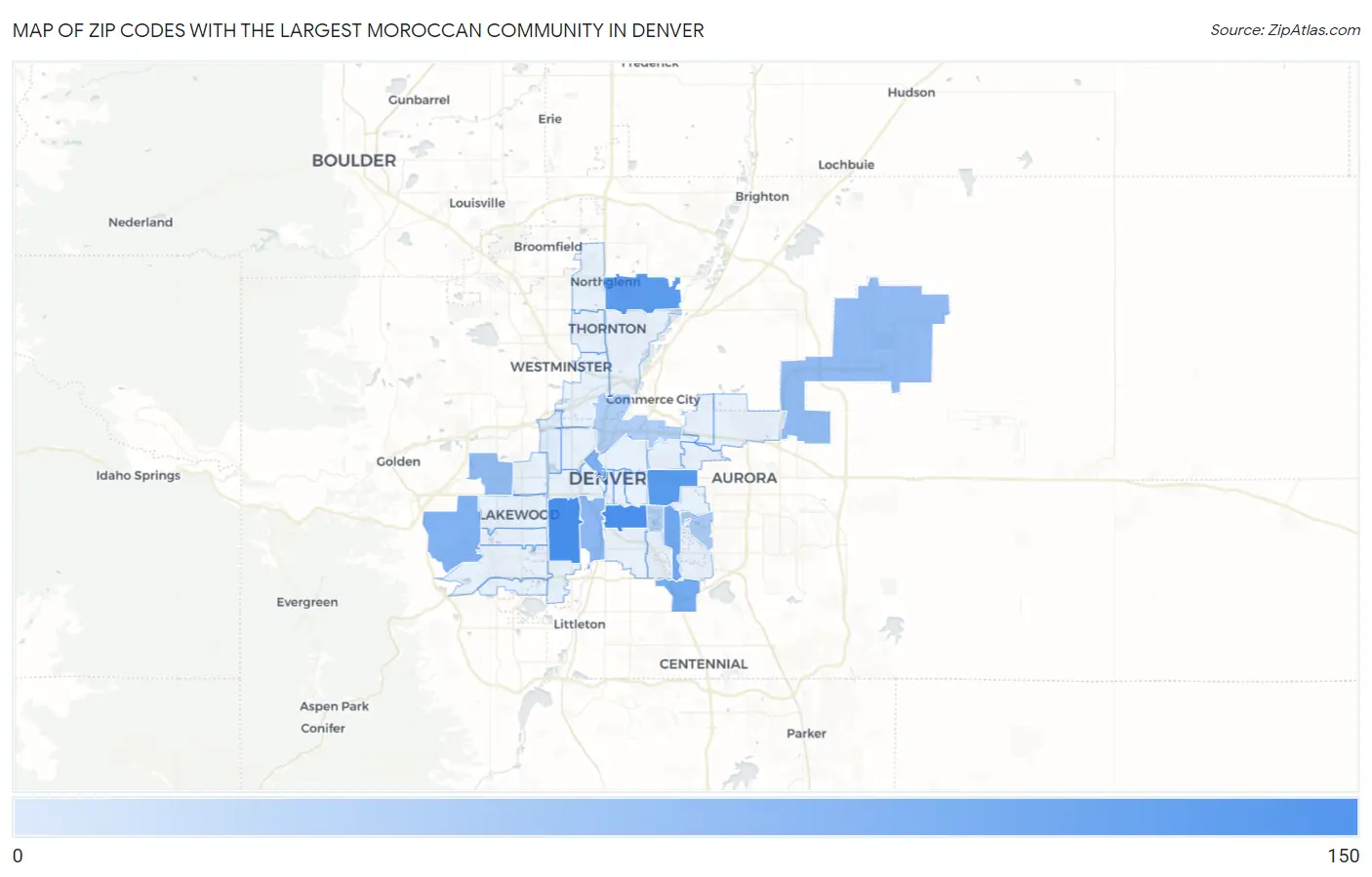 Zip Codes with the Largest Moroccan Community in Denver Map
